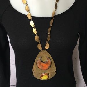 Statement necklace artisan crafted enamel & brass